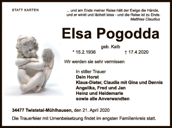 Traueranzeige von Elsa Pogodda von WLZ