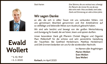Traueranzeige von Ewald Wollert von WLZ