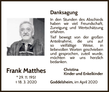 Traueranzeige von Frank Matthes von WLZ