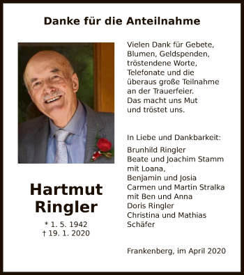 Traueranzeige von Hartmut Ringler von WLZ