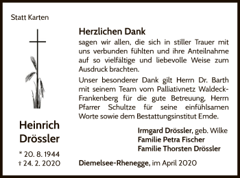 Traueranzeige von Heinrich Drössler von WLZ