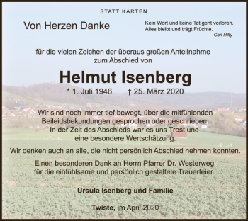 Traueranzeige von Helmut Isenberg von WLZ