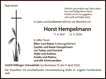Traueranzeige von Horst Hempelmann von WLZ