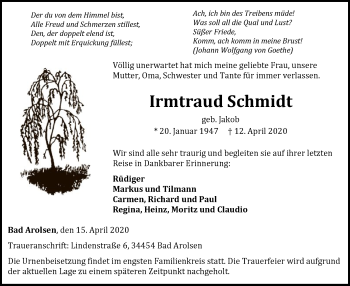 Traueranzeige von Irmtraud Schmidt von WLZ