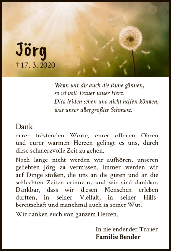 Traueranzeige von Jörg Bender von WLZ