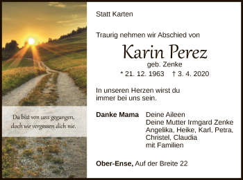 Traueranzeige von Karin Perez von WLZ