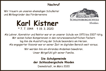 Traueranzeige von Karl Kistner von WLZ