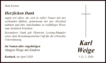 Traueranzeige von Karl Weige von WLZ