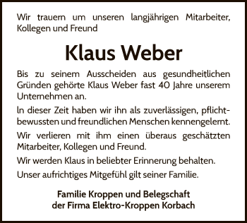 Traueranzeige von Klaus Weber von WLZ