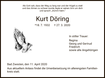 Traueranzeige von Kurt Döring von WLZ