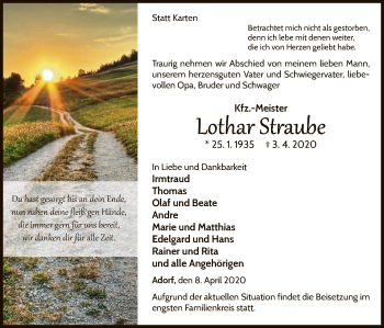 Traueranzeige von Lothar Straube von WLZ