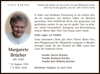 Traueranzeige von Margarete Brücher von WLZ