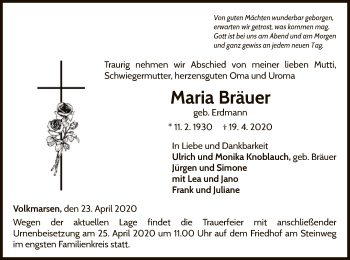 Traueranzeige von Maria Bräuer von WLZ