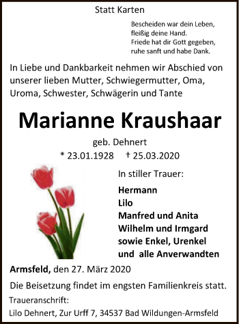 Traueranzeige von Marianne Kraushaar von WLZ