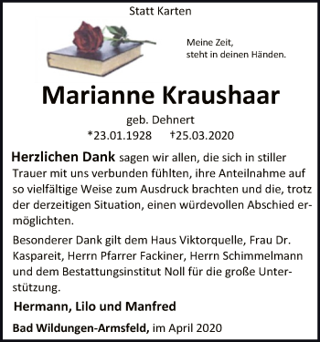 Traueranzeige von Marianne Kraushaar von WLZ