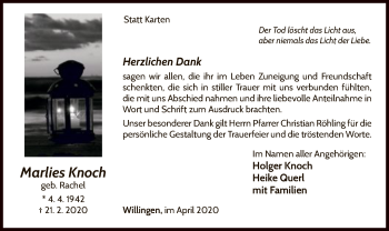 Traueranzeige von Marlies Knoch von WLZ