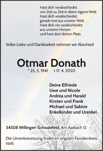 Traueranzeige von Otmar Donath von WLZ