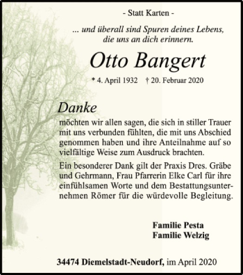 Traueranzeige von Otto Bangert von WLZ