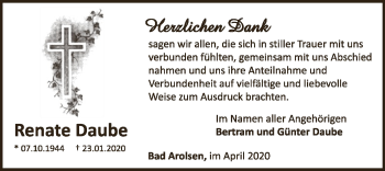 Traueranzeige von Renate Daube von WLZ