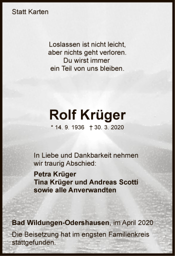 Traueranzeige von Rolf Krüger von WLZ