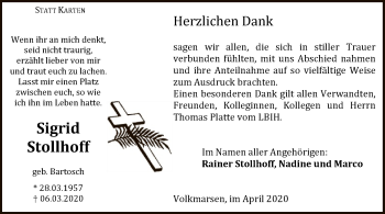 Traueranzeige von Sigrid Stollhoff von WLZ