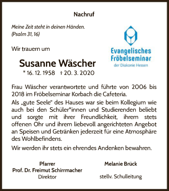 Traueranzeige von Susanne Wäscher von WLZ