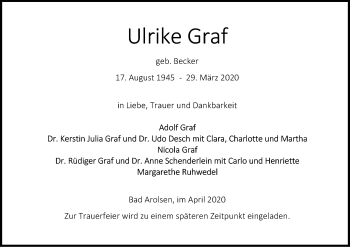 Traueranzeige von Ulrike Graf von WLZ