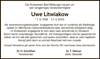 Traueranzeige von Uwe Litwiakow von WLZ
