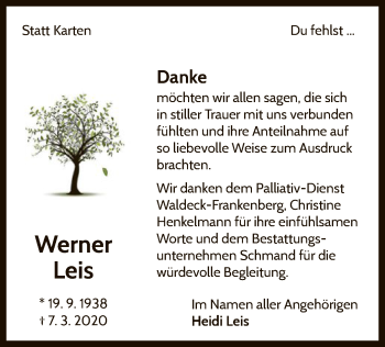 Traueranzeige von Werner Leis von WLZ