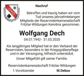 Traueranzeige von Wolfgang Dech von WLZ