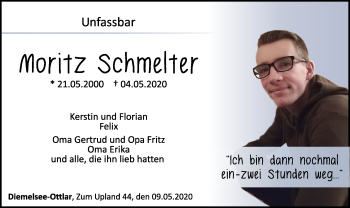 Traueranzeige von Moritz  Schmelter 