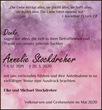 Traueranzeige von Annelie Stockdreher von WLZ