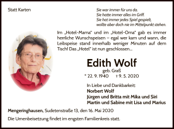 Traueranzeige von Edith Wolf von WLZ
