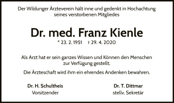 Traueranzeige von Franz Kienle von WLZ