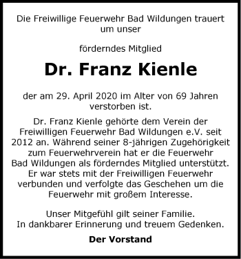 Traueranzeige von Franz Kienle von WLZ