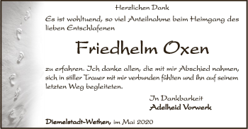 Traueranzeige von Friedhelm Oxen von WLZ