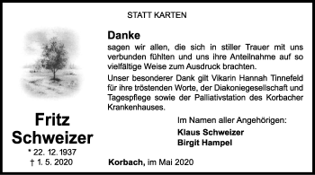 Traueranzeige von Fritz Schweizer von WLZ