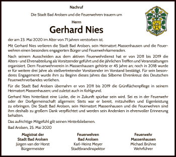 Traueranzeige von Gerhard Nies von WLZ