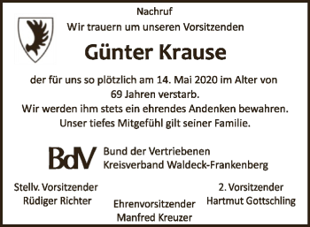 Traueranzeige von Günter Krause von WLZ