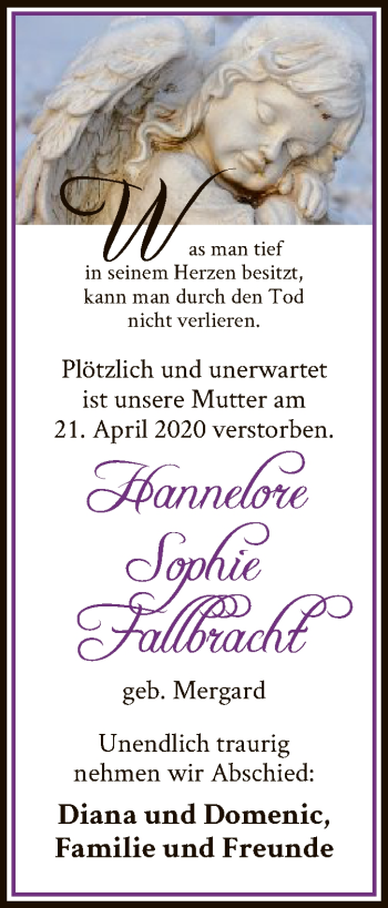 Traueranzeige von Hannelore Sophie Fallbracht von HNA