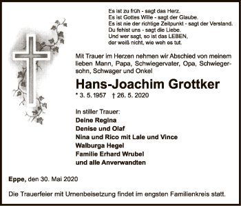 Traueranzeige von Hans-Joachim Grottker von WLZ