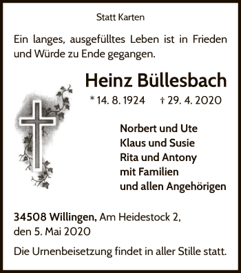 Traueranzeige von Heinz Büllesbach von WLZ