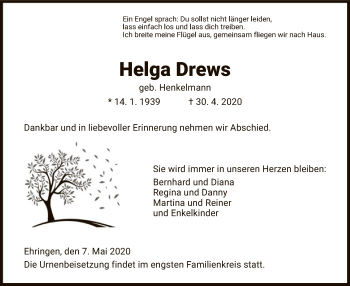 Traueranzeige von Helga Drews von HNA