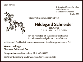Traueranzeige von Hildegard Schneider von WLZ