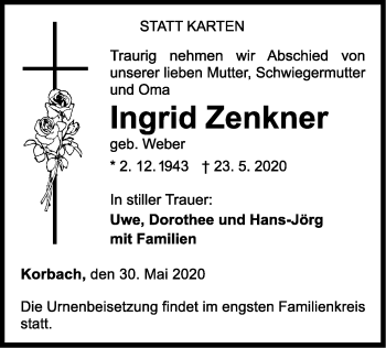 Traueranzeige von Ingrid Zenkner von WLZ