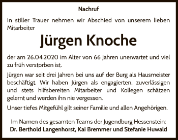 Traueranzeige von Jürgen Knoche von WLZ
