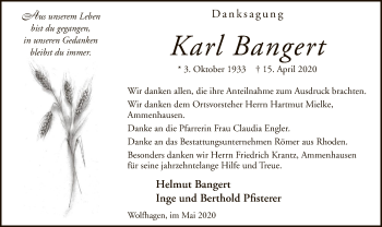 Traueranzeige von Karl Bangert von WLZ