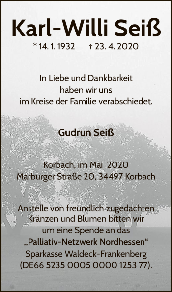 Traueranzeige von Karl-Willi Seiß von WLZ