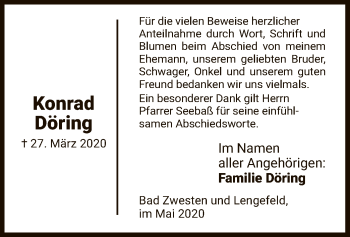 Traueranzeige von Konrad Döring von HNA