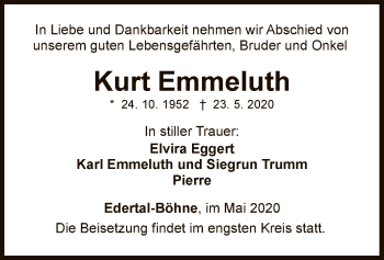 Traueranzeige von Kurt Emmeluth von WLZ